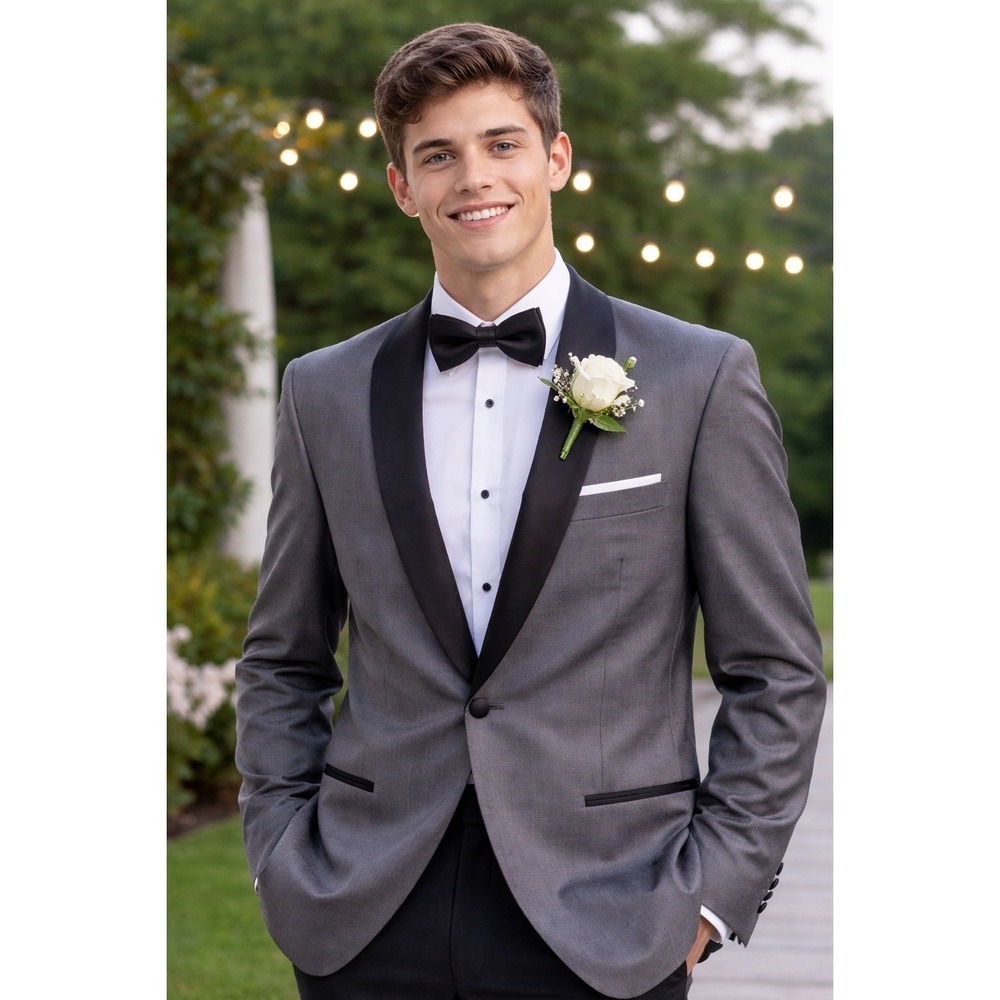 Paisley & Gray Slim Fit Tuxedo Jacket Mens 42L‎ Gray Blue Floral Wedding Prom
